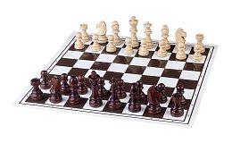 Šachový set classic s dřevěnými figurkami - vinylová šachovnice