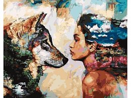 Malování podle čísel - Dívka s vlkem - 40x50 cm