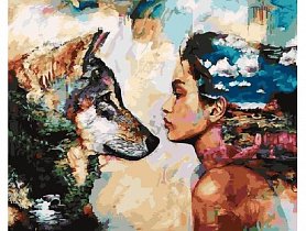 Malování podle čísel - Dívka s vlkem - 40x50 cm