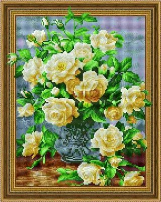 Diamantové malování - Kytice bílých růží - 40 × 50 cm 