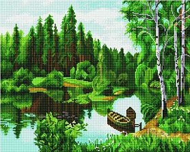 Diamantové malování - Jezero u lesa - 40x50 cm