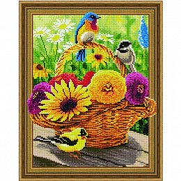 Diamantové malování - Barevné květiny a ptáčci - 40x50 cm