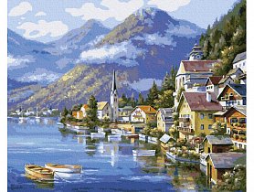 Malování podle čísel - Alpská vesnička u jezera - 40x50 cm