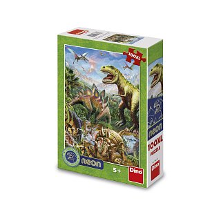 Puzzle - Svítící svět dinosaurů 100 XL dílků neon 