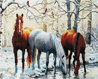 Diamantové malování - Koně u řeky - 40 × 50 cm 