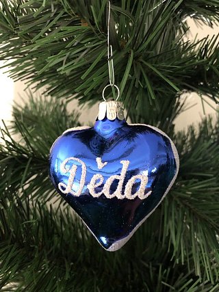 Vánoční srdíčko s textem Děda - modrá/bílý